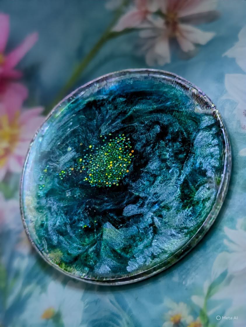 Deep Teal & Holographic Sparkle Resin Mug Lid / Coaster - Image 2