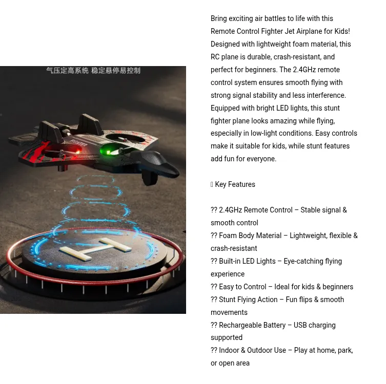 Remote Control Fighter Jet with LED Lights & 360° Stunt Flips - Image 5