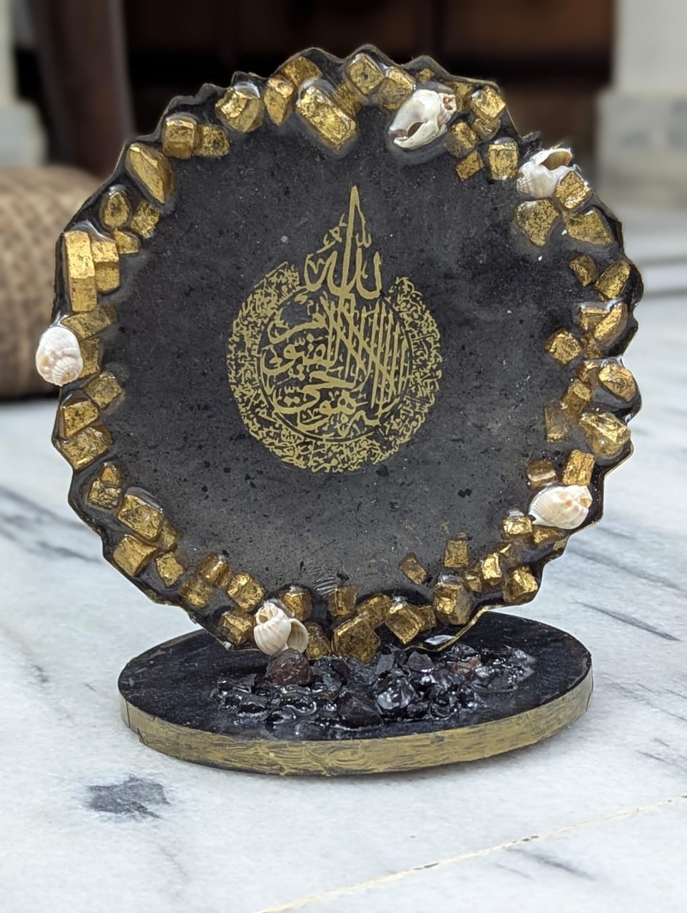 Dark Charcoal & Gold Geode Frame with Shells